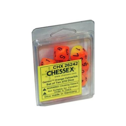 Chessex Dice Sets: D10 Gemini Orange-Yellow / Black (10)
