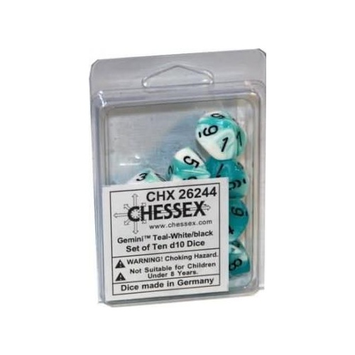 Chessex Dice Sets: D10 Gemini White-Teal/Black (10)