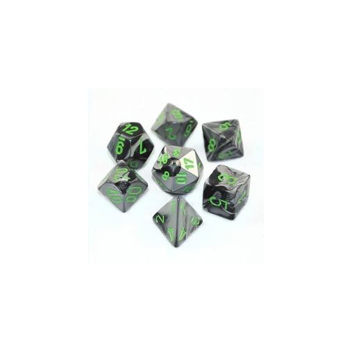 Gemini Black-Grey/Green Polyhedral Roleplaying Dice Set (7)