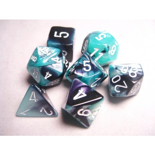 Gemini Black-Shell/White Polyhedral Roleplaying Dice Set (7)