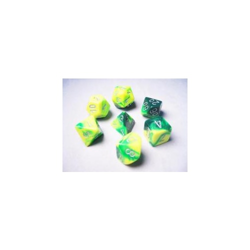 Gemini # 6 Green-Yellow/Silver Polyhedral 7-Die Set