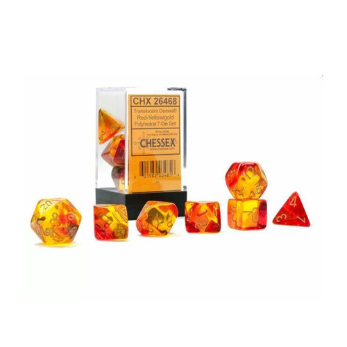 Gemini Translucent Red-Yellow/gold Luminary 7-Die Set