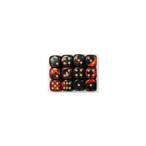 Chessex Gemini Würfel 16mm D6 – 12 Würfel In Schwarz-Starlight Mit Roten Punkten | Für RPG & Spiele