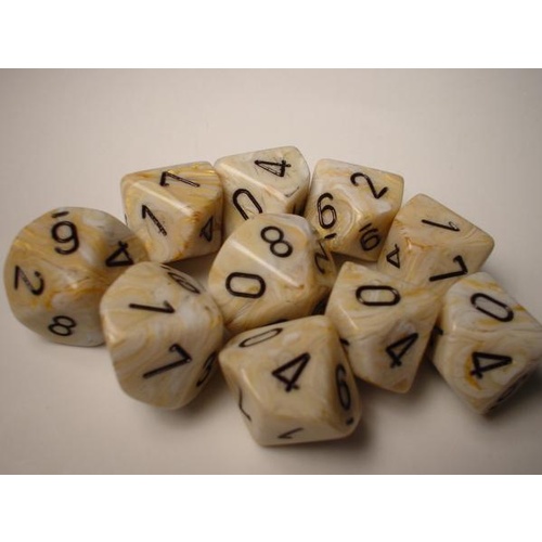 Chessex Dice Sets: D10 Ivory/Black Marbleized (10)