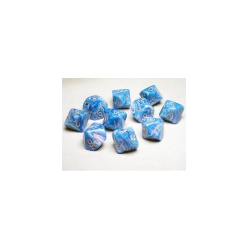 D10 Dice Sets: Mother of Pearl Blue/Silver (10)