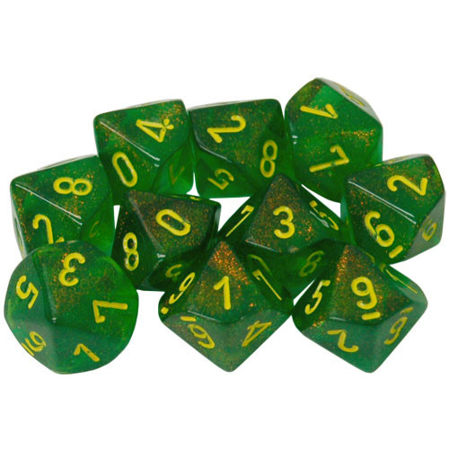 Chessex Dice Sets: D10 Borealis Maple Green/Yellow (10)
