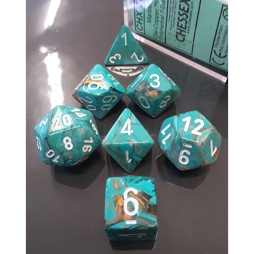 Marble Oxi-Copper/White Polyhedral Roleplaying Dice Set (7)