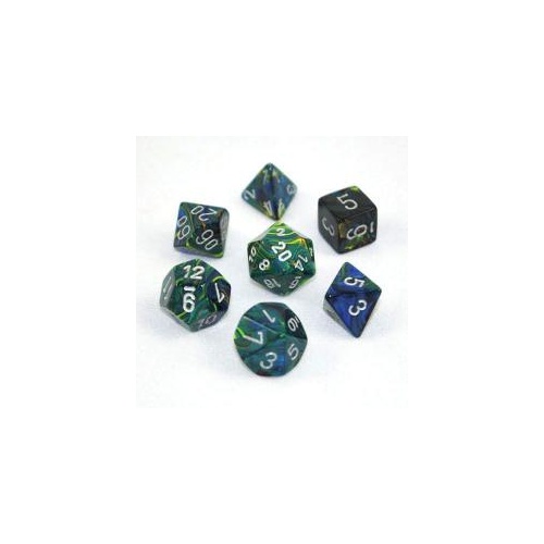 Festive Green/Silver Polyhedral Roleplaying Dice Set (7)
