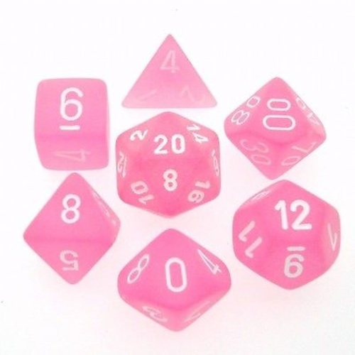Frosted Pink/White Polyhedral Roleplaying Dice Set (7)