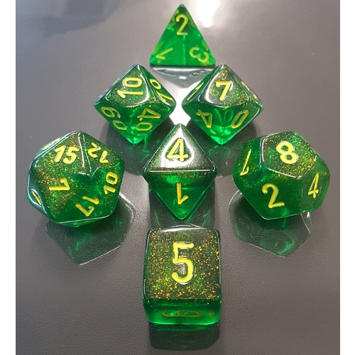 Borealis Maple Green/Yellow Polyhedral Roleplaying Dice Set (7)