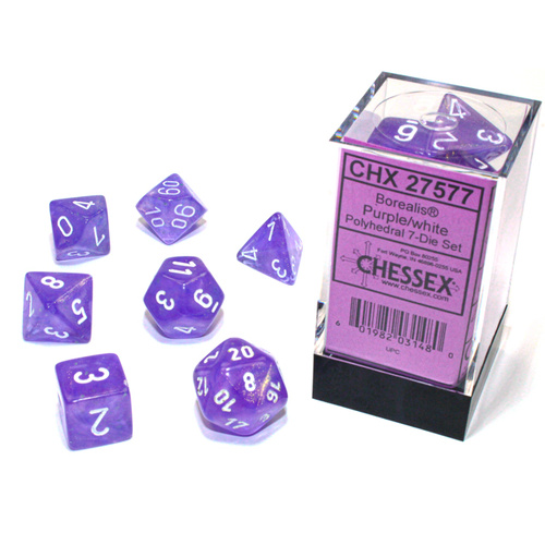 Chessex Borealis Luminary Polyhedral 7-Die Set - Purple/White