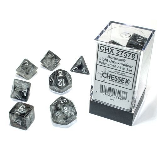 Chessex Borealis Luminary Polyhedral 7-Die Set - Light Smoke/Silver