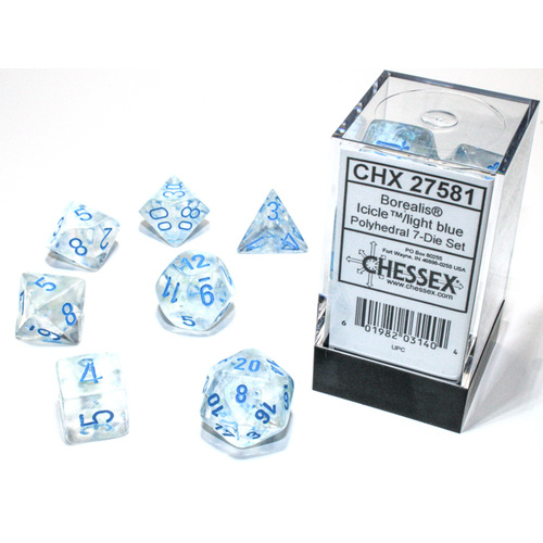 Chessex Borealis Luminary Polyhedral 7-Die Set - Icicle/Light Blue