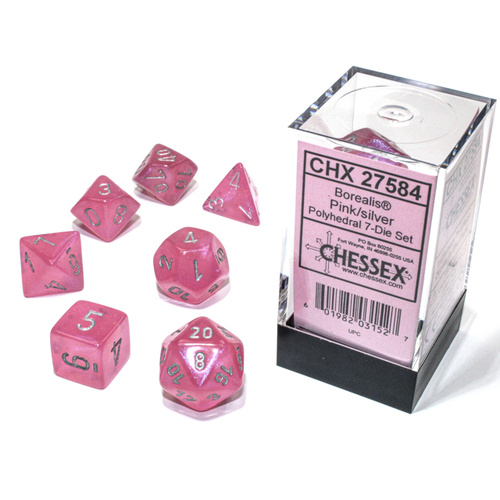 Chessex Borealis Luminary Polyhedral 7-Die Set - Pink/Silver