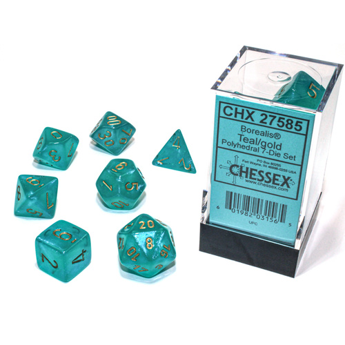 Chessex Borealis Luminary Polyhedral 7-Die Set - Teal/Gold