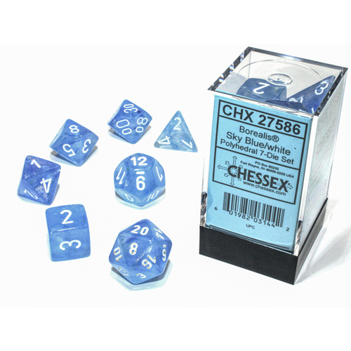 Chessex Borealis Luminary Polyhedral 7-Die Set -  Sky Blue/White