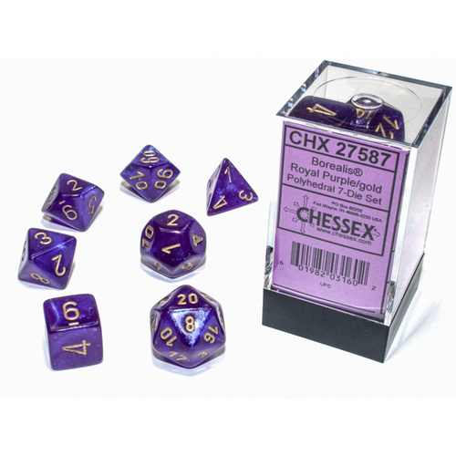Chessex Borealis Luminary Polyhedral 7-Die Set - Royal Purple/gold