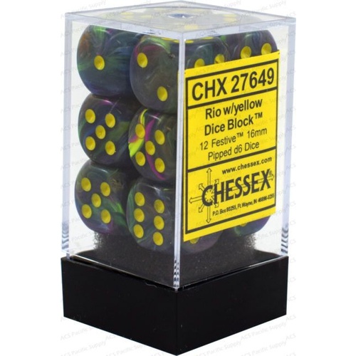 Chessex Festive Rio/Yellow 16mm D6 Set (12)