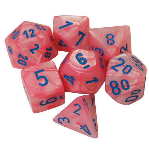Lustrous Pink/Blue Polyhedral Roleplaying Dice Set (7)