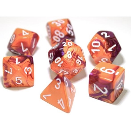 Gemini Orange-Purple/white Polyhedral Roleplaying Dice Set (7)