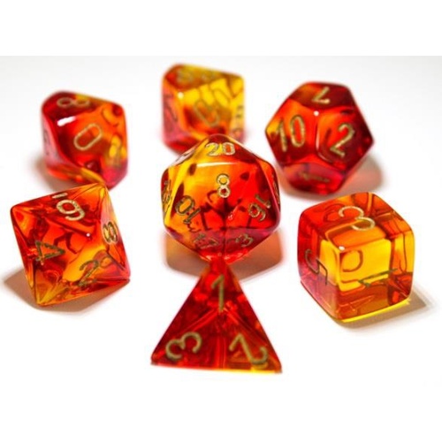 Gemini Red-Yellow/Gold Polyhedral Roleplaying Dice Set (7)