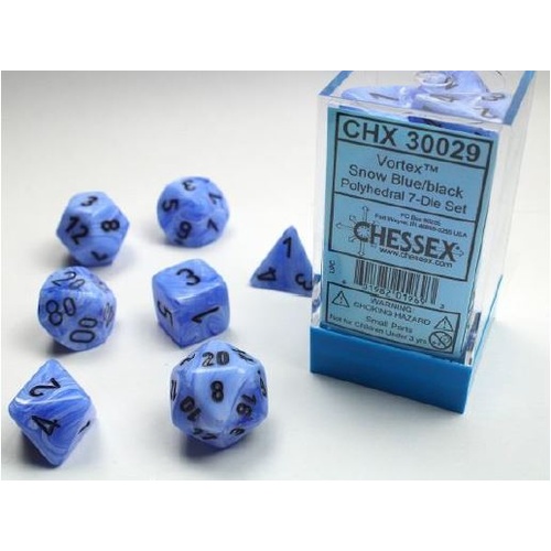 Vortex Snow Blue/Black Polyhedral Roleplaying Dice Set (7)