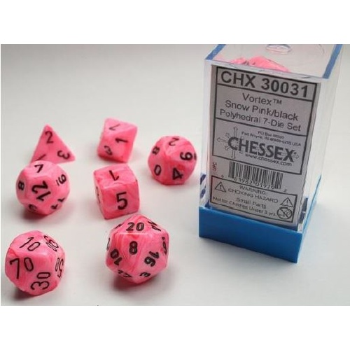 Vortex Snow Pink/Black Polyhedral Roleplaying Dice Set (7)