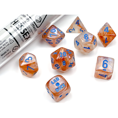 Borealis Rose Gold/light blue Luminary Polyhedral Roleplaying Dice Set (7)
