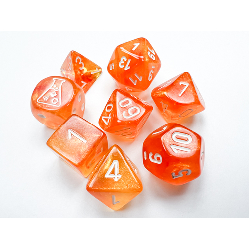 Borealis Polyhedral Blood Orange/white LuminaryTM 7-Die Set (with bonus die)
