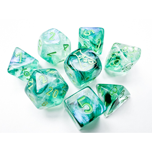 Borealis Polyhedral Kelp/light green Luminary 7-Die Set (with bonus die) 