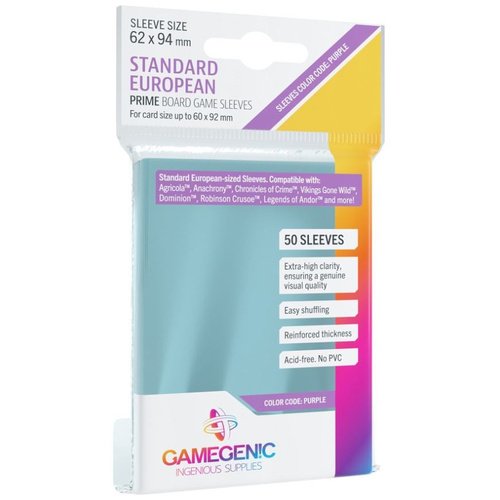 Gamegenic Prime Board Game Sleeves -Standard European-Sized (62mm x 94mm) (50)