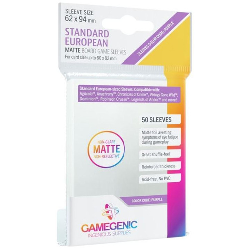 Gamegenic Matte Board Game Sleeves - Standard European Size (62 x 94mm) (50)