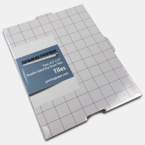 Gaming Paper Tiles: 1" Square/Square Grid, Four, 8" x 11"' Double-sided Dry-Erase Tiles