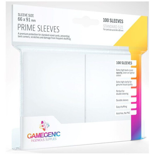 Gamegenic Prime Card Sleeves White (66mm x 91mm) (100 Sleeves Per Pack)