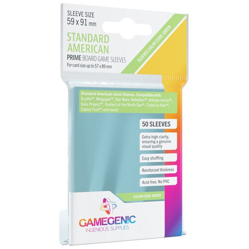 Gamegenic Prime Board Game Sleeves -Standard American-Sized (59mm x 91mm) (50 Sleeves Per Pack)