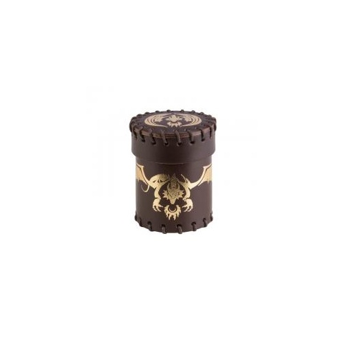 Flying Dragon Dice Cup: Brown & Golden Leather