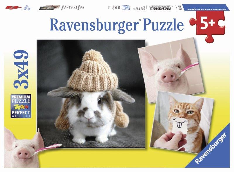 Ravensburger: Funny Animal Portraits Puzzle 3x49pc