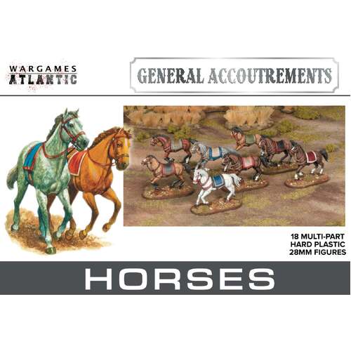General Accoutrements: Horses - 18x 28mm Hard Plastic Horses